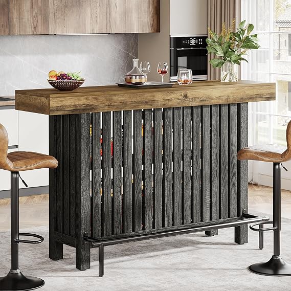 Rustic Brown Bar Table with Storage