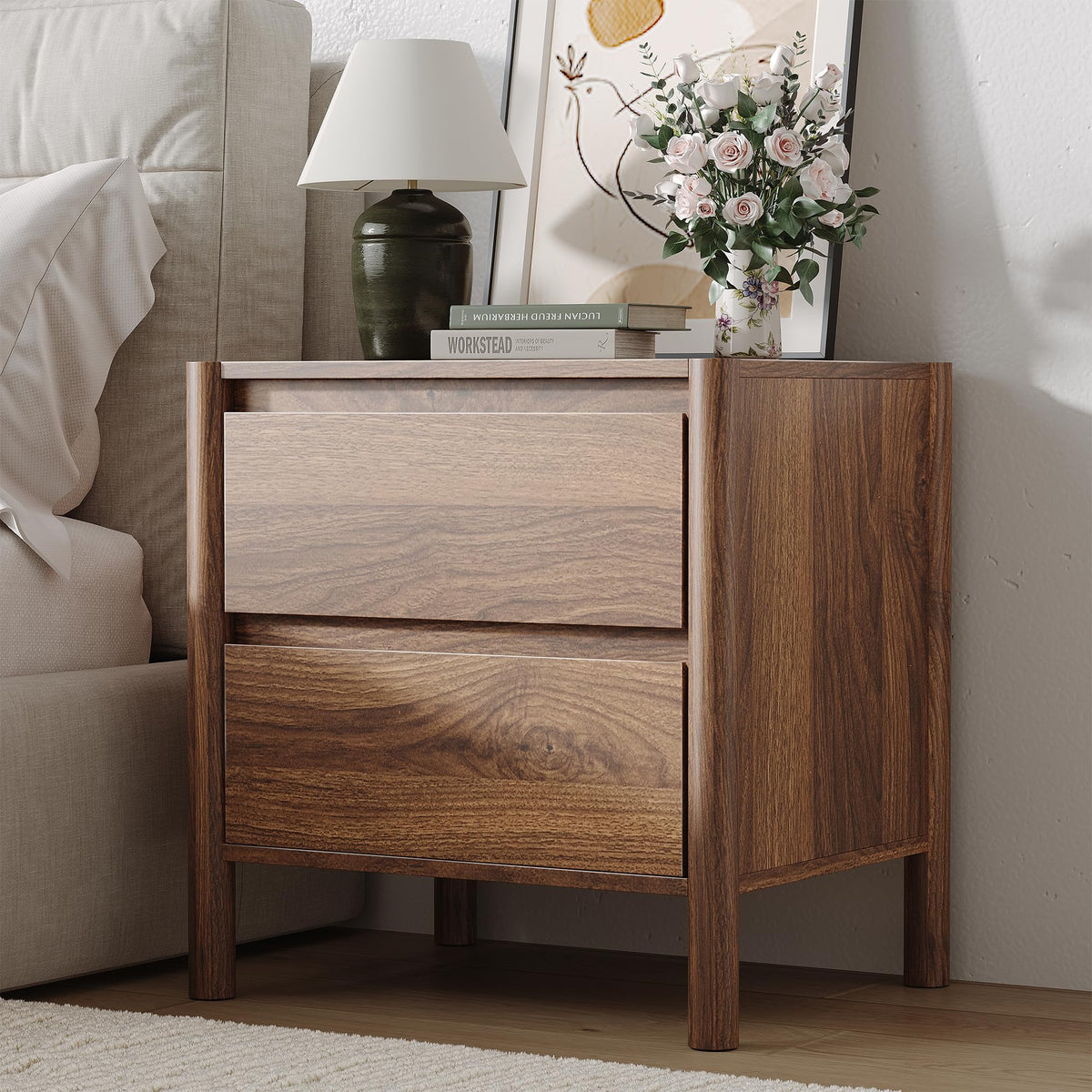 Walnut Nightstands Set of 2
