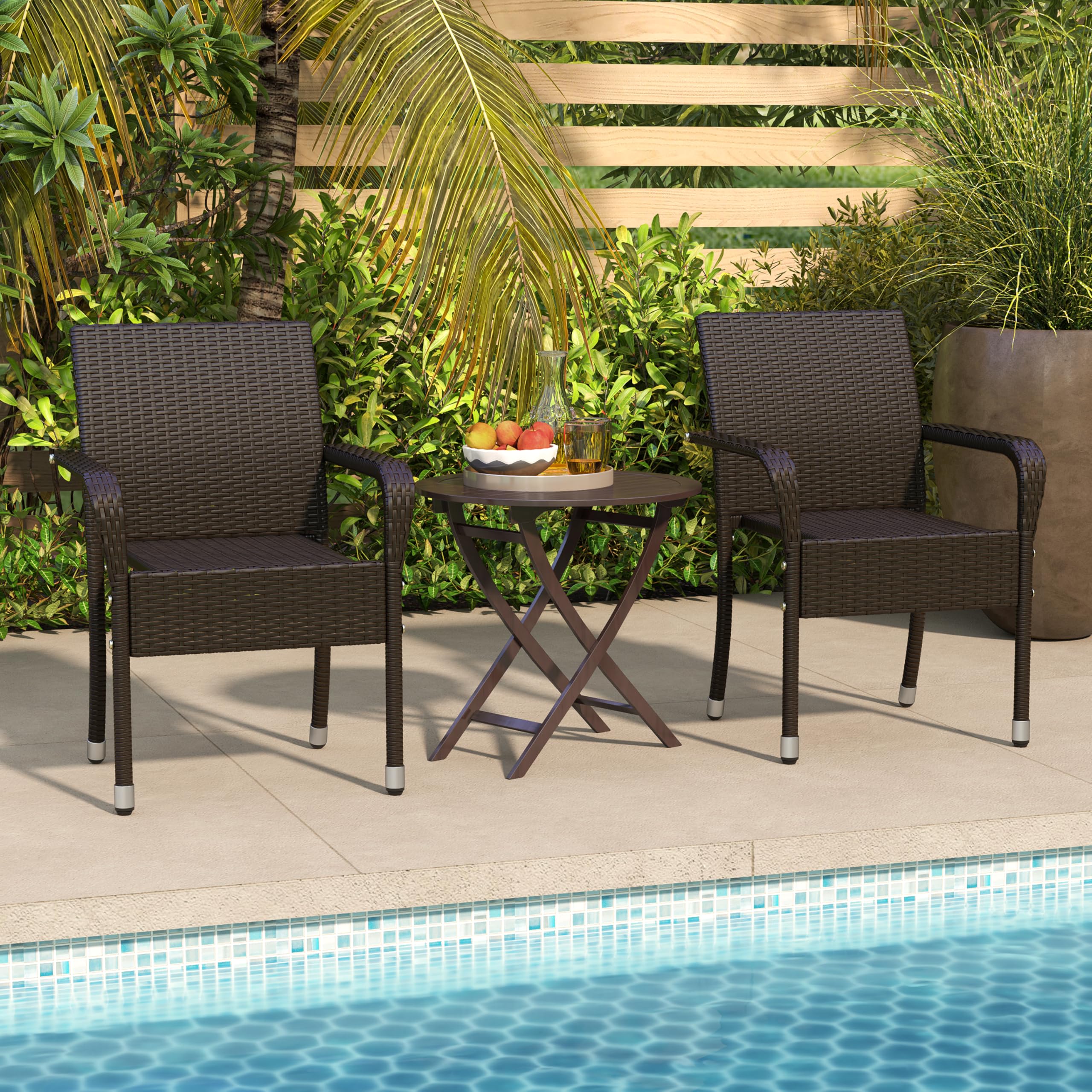 Yaheetech Set of 4 Stackable Outdoor Rattan Dining Chairs, All-Weather Armchair w/Armrests, Steel Frame for Garden, Patio, Deck, Yard, Poolside, Brown
