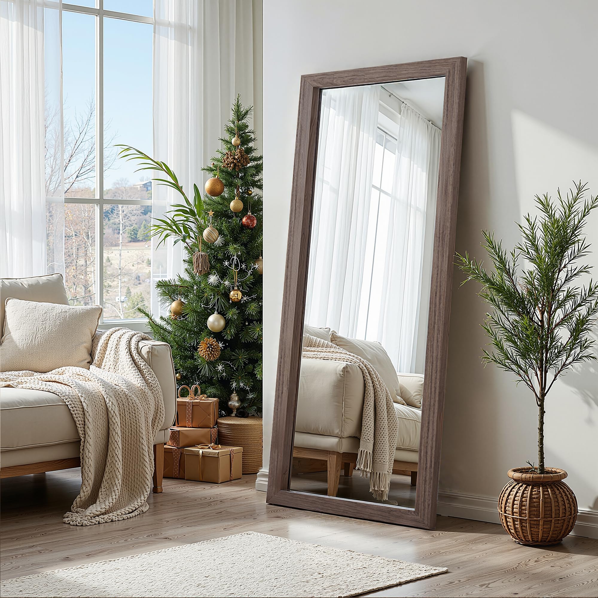 Full Length Floor Mirror with Wood Frame