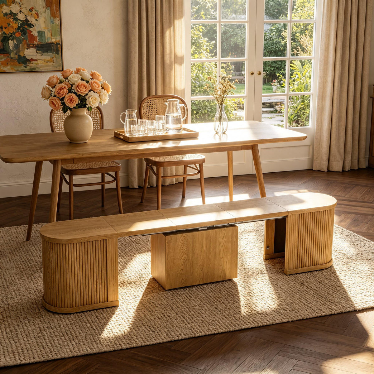 41-95 Inch Long Extendable Dining Bench, Oval Dining Room Bench Seat