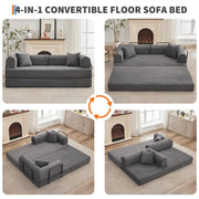 IDEALHOUSE 4 in 1 Convertible Sleeper Sofa Bed Couch, 79 Inch Boneless Corduroy Floor Couch with Pillows, No Assembly, Modern Deep Seat Sofa Futon Mattress for Living Room,Apartment,Gray