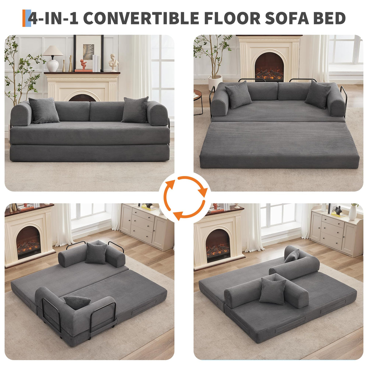 IDEALHOUSE 79" Convertible Futon Sofa Bed, Boneless Couch for Living Room