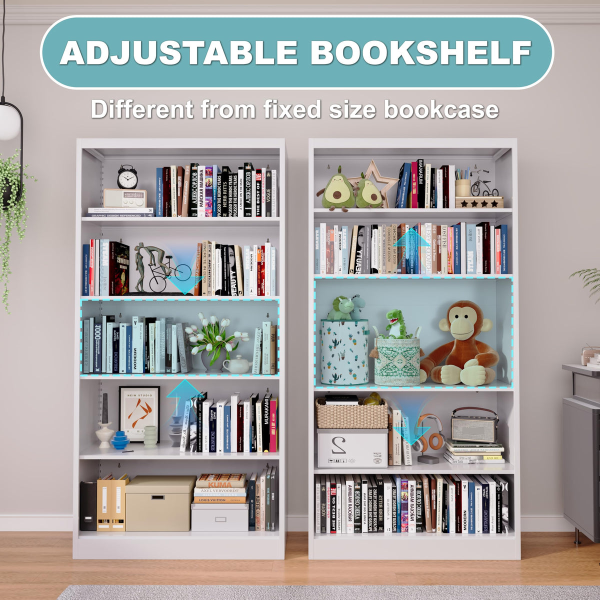 5-Tier Adjustable Metal Bookshelf