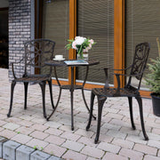 NUU GARDEN 3 Piece Outdoor Bistro Set Cast Aluminum Patio Set Bistro Table Set Rustproof Patio Table and Chairs with Umbrella Hole for Backyard, Balcony, Front Porch, Black