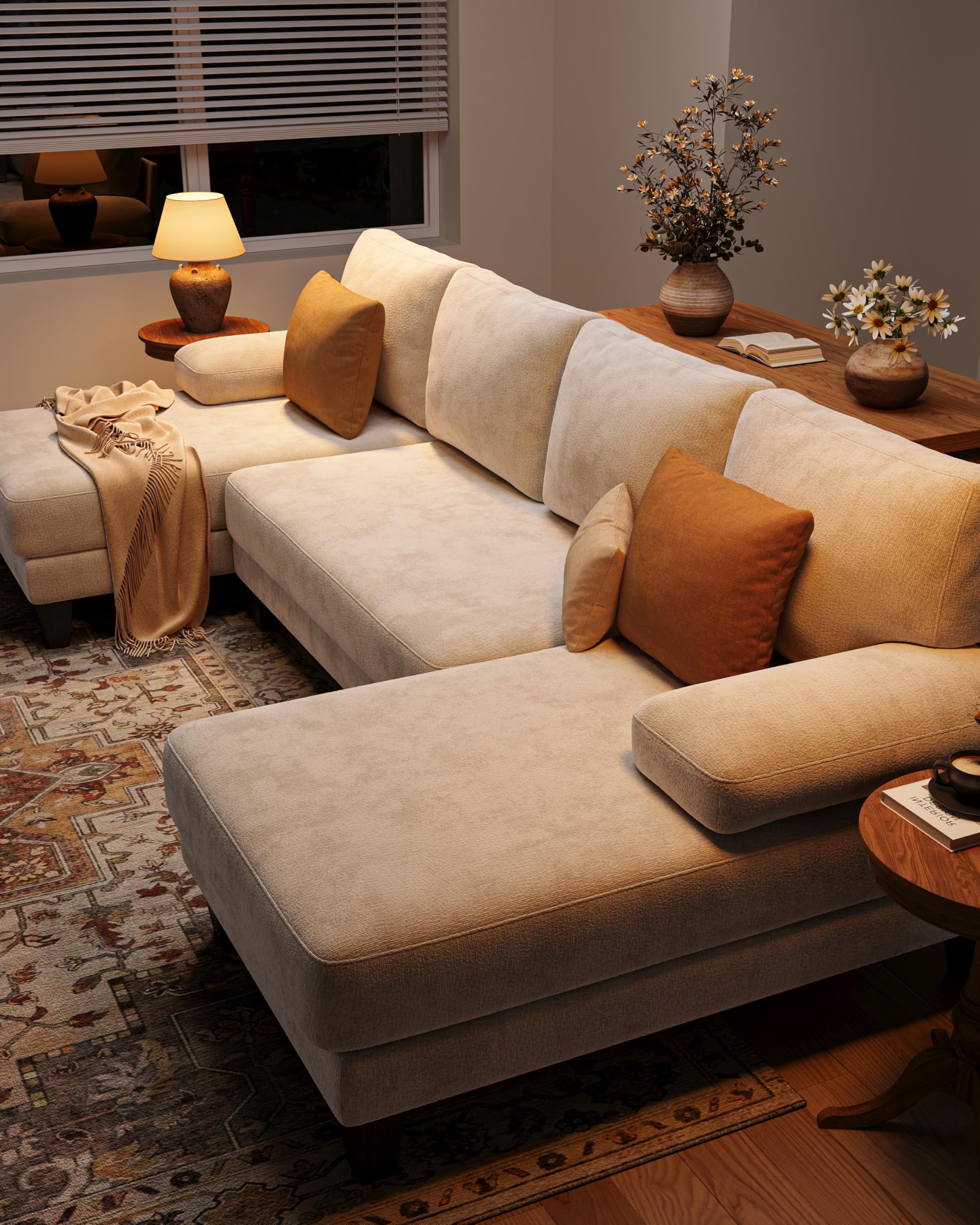 TROMIRY U-Shaped Sectional Couches for Living Room | 112 Inch Modern Sectional Couch | Warm White Chenille Sofa with Double Chaise for Apartment