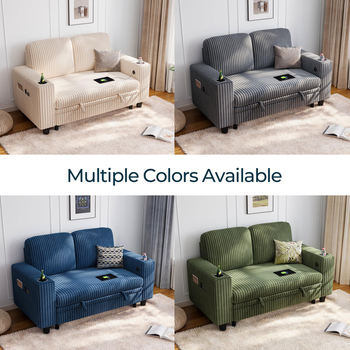 Corduroy Storage Loveseat