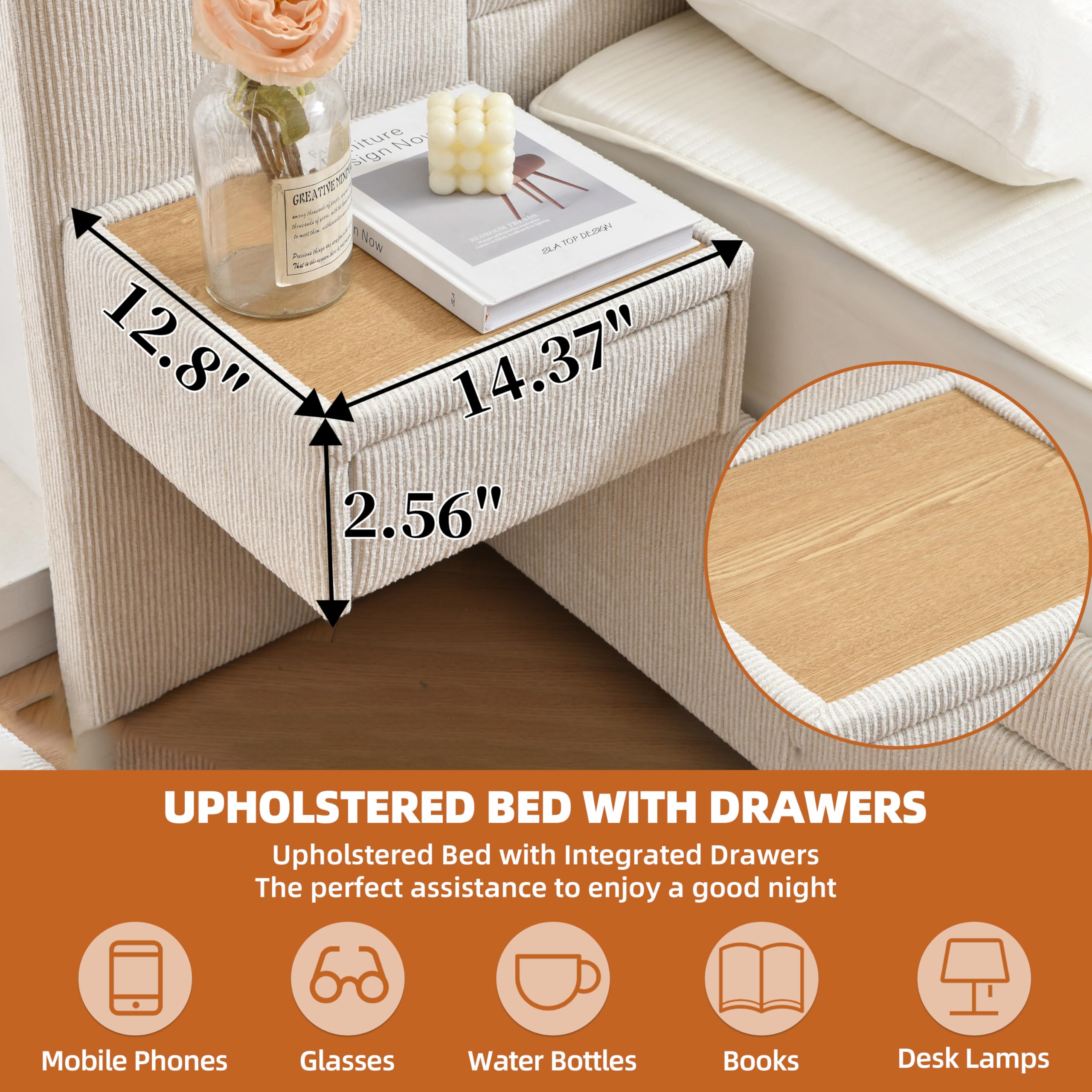 Platform Bed Frame with Nightstands & Storage Drawers