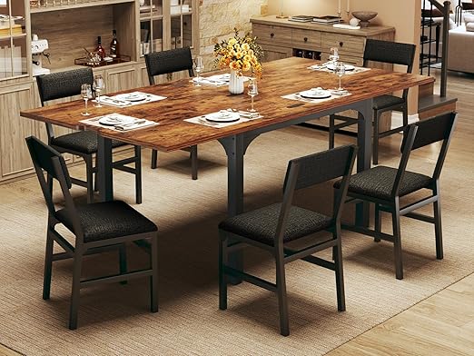 7-Piece Extendable Dining Table Set with 6 Cushion Chairs