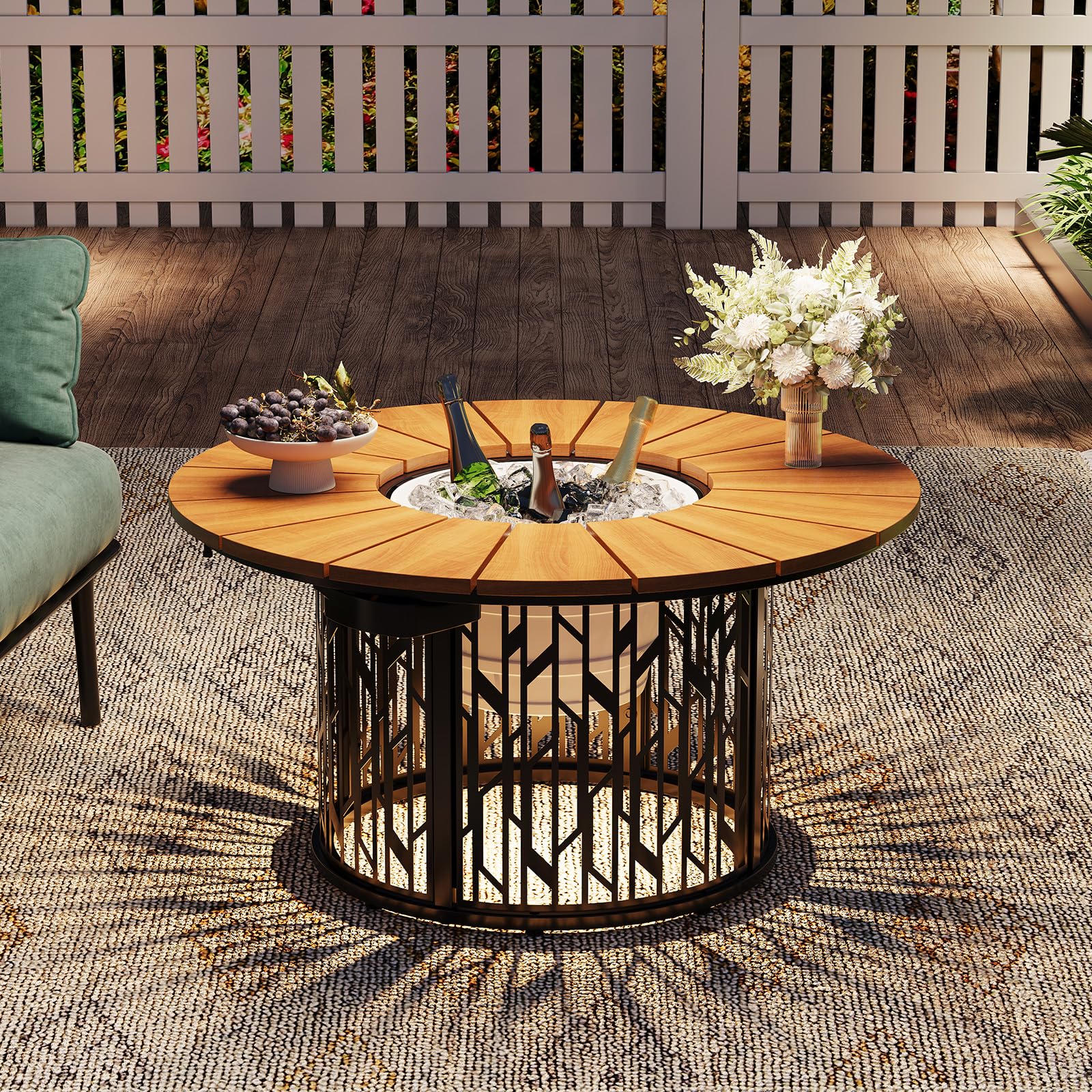 Solar Outdoor Coffee Table with Ice Bucket & LED Light