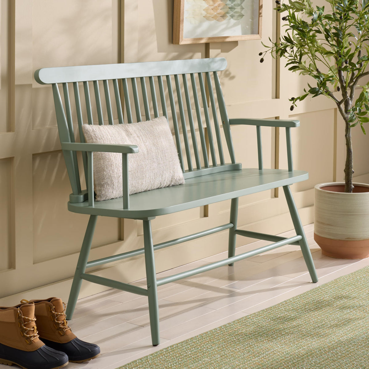 Sage Green Wood Spindle Back Bench