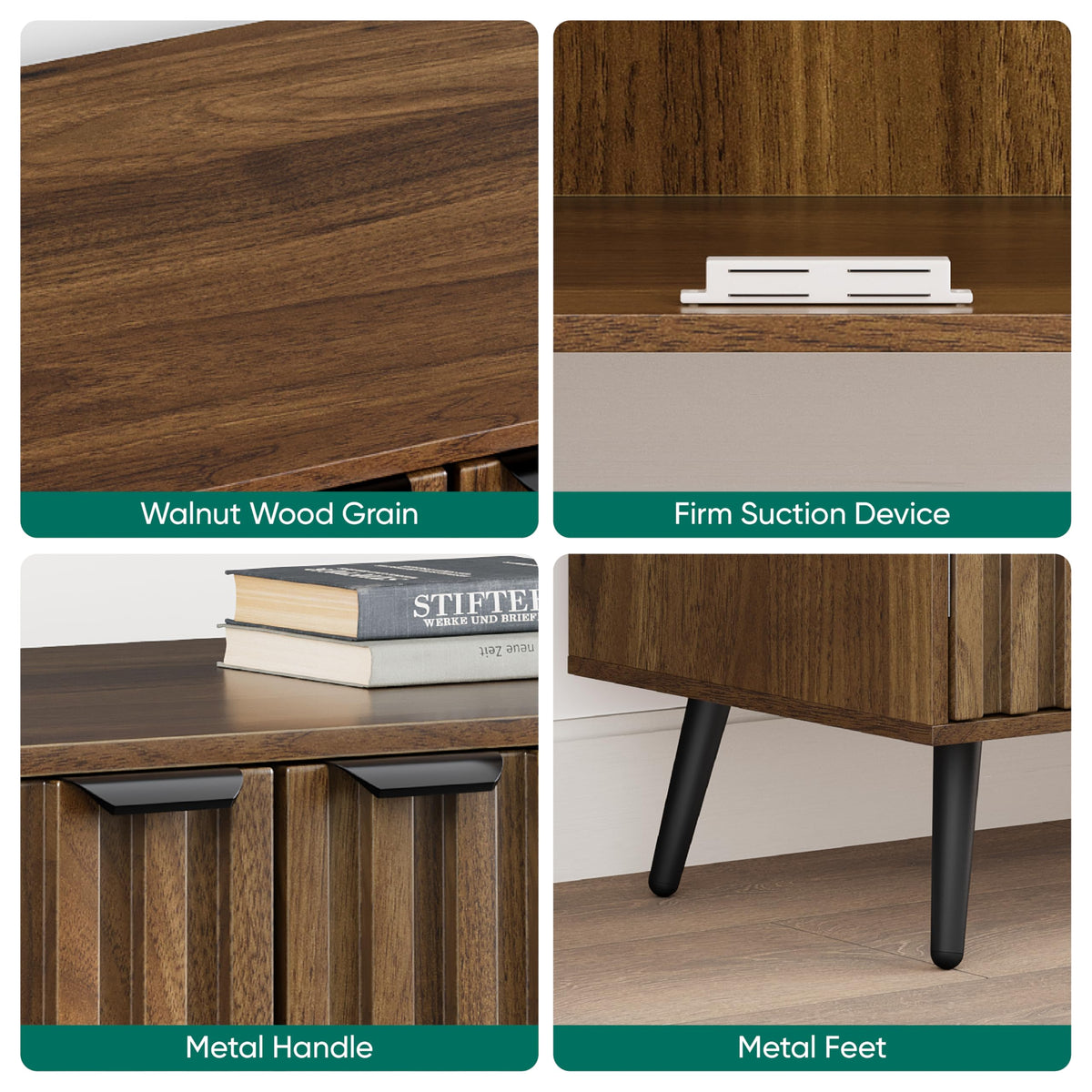 Walnut Fluted Sideboard Cabinet