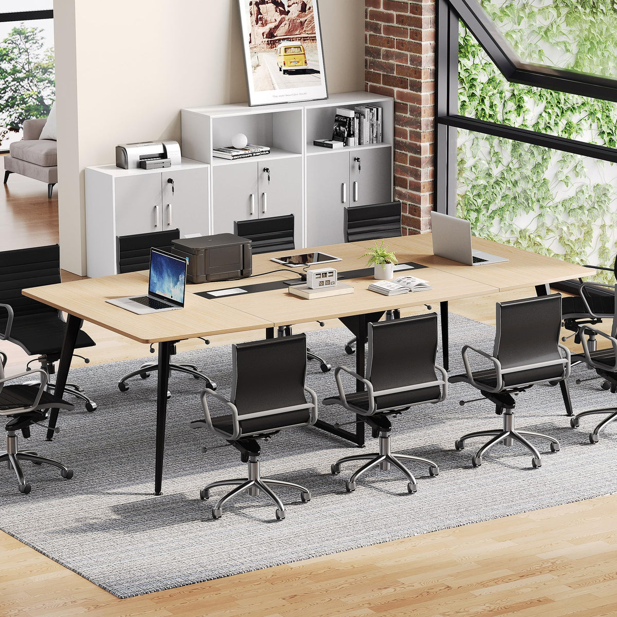 DWVO 8FT Meeting Table, 90-Inch Boat Shape, Outlets
