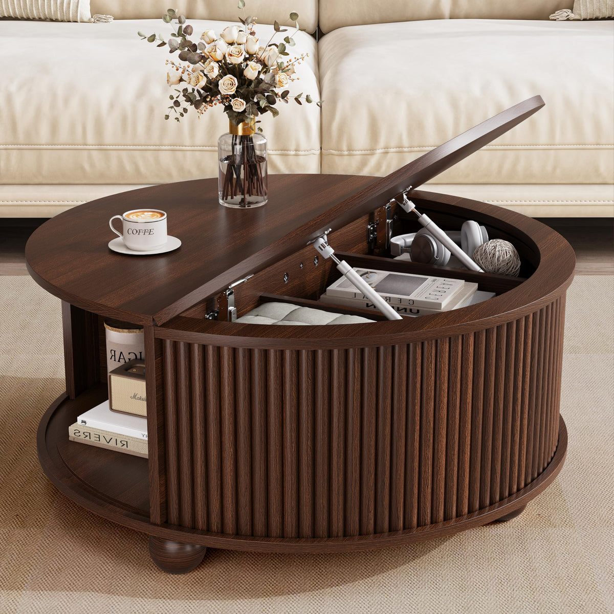 Fluted Round Storage Coffee Table