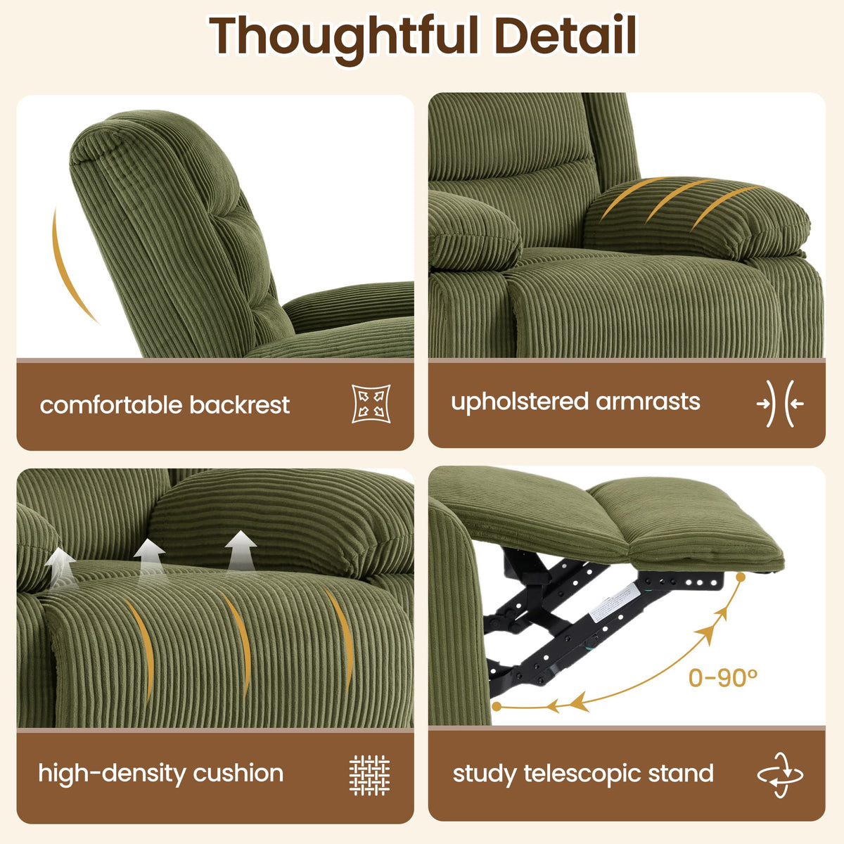 Corduroy Swivel Rocker Recliner