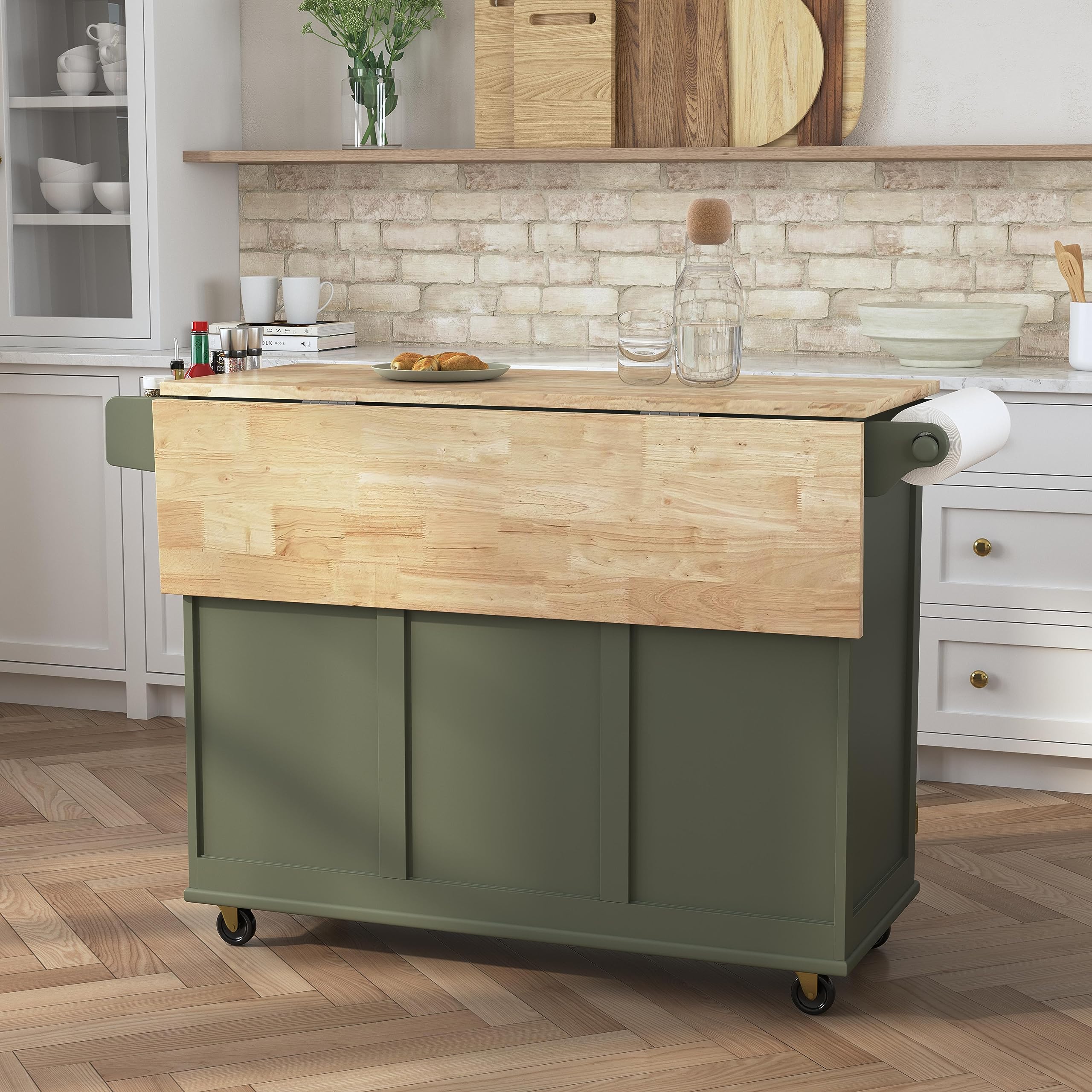 Mobile Kitchen Island Cart with Dropleaf Breakfast Bar