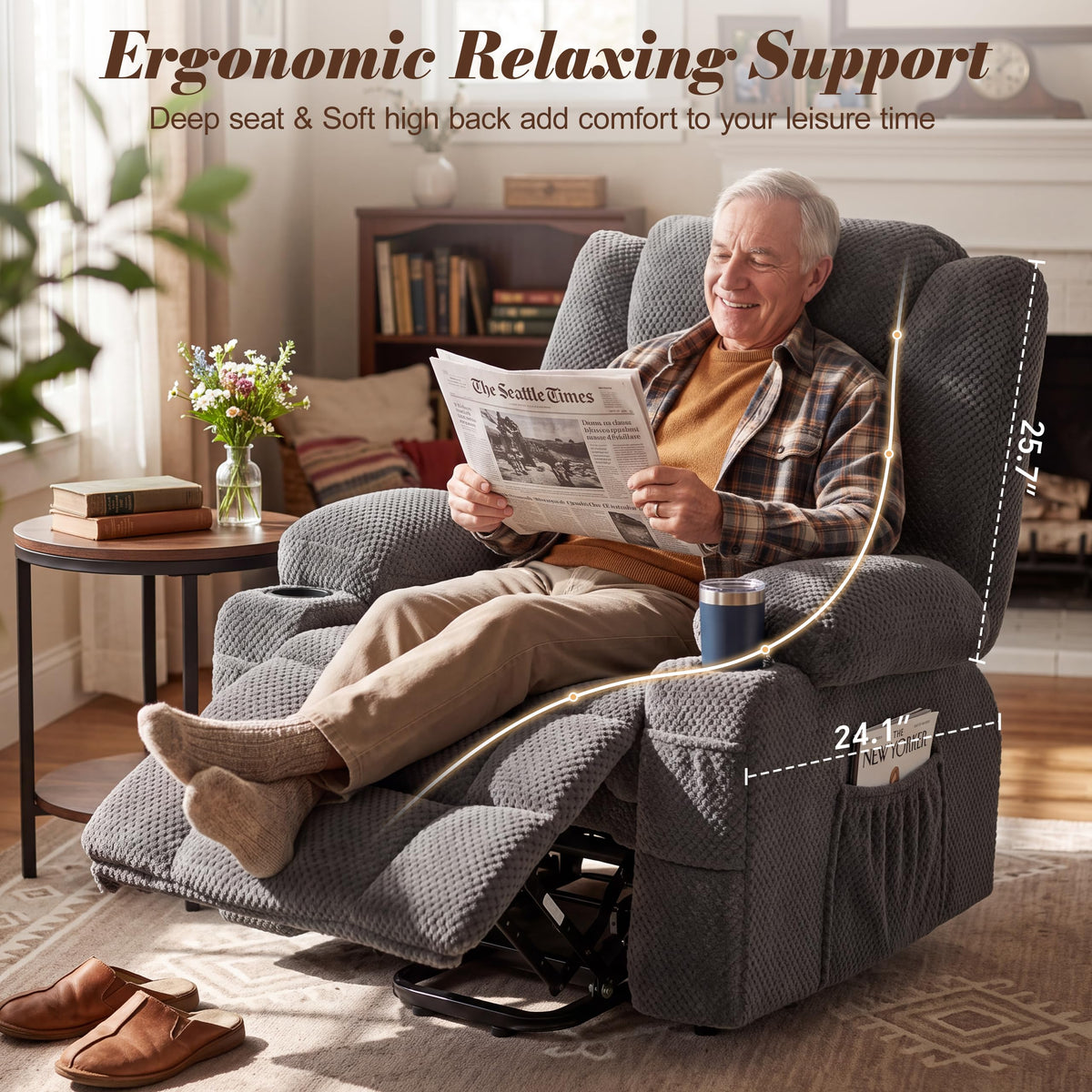 Power Lift Recliner Chair for Elderly, Vibration Massage and Lumbar Heat
