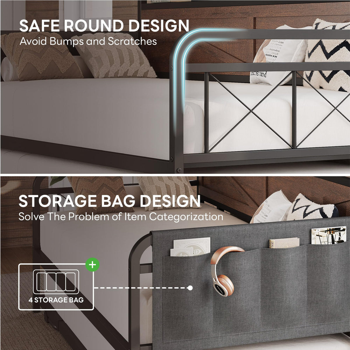 LIKIMIO Twin Daybed with Pop Up Trundle & Charging Station & Storage Shelf