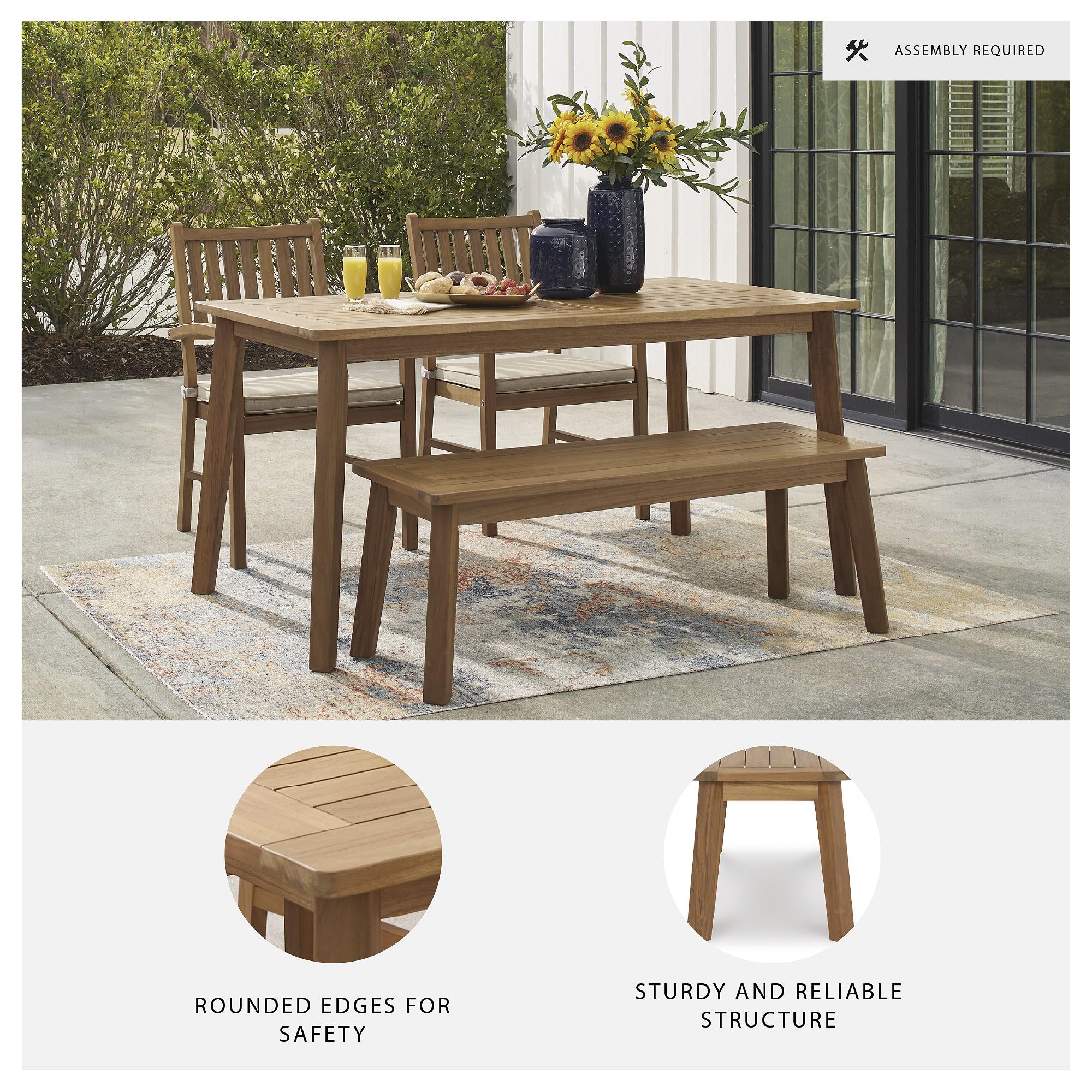 Acacia Wood Outdoor Dining Bench – Light Brown