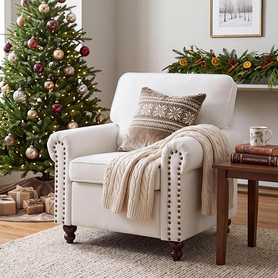 Brown Chenille Nailhead Accent Chair