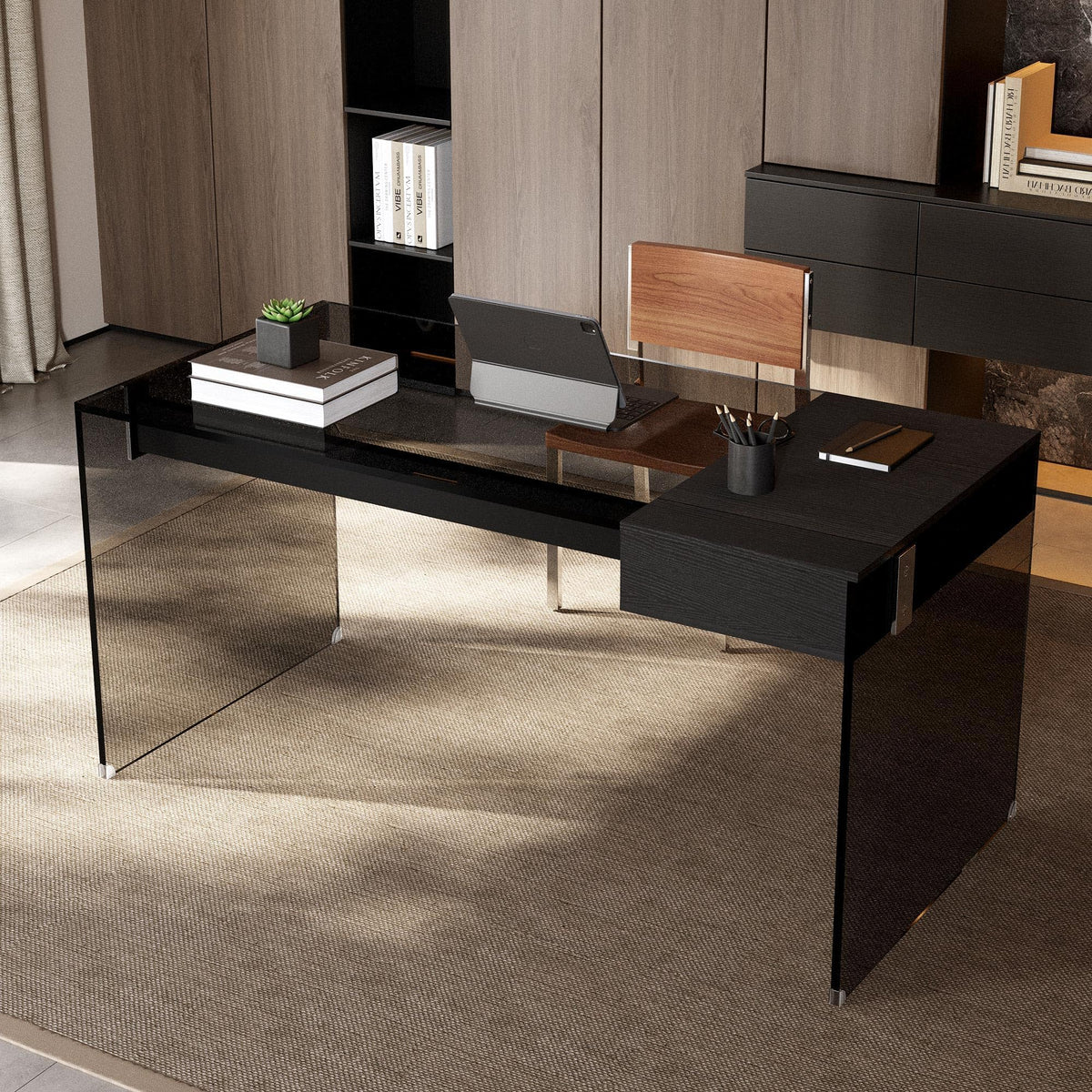 Clear Glass Desk with Storage