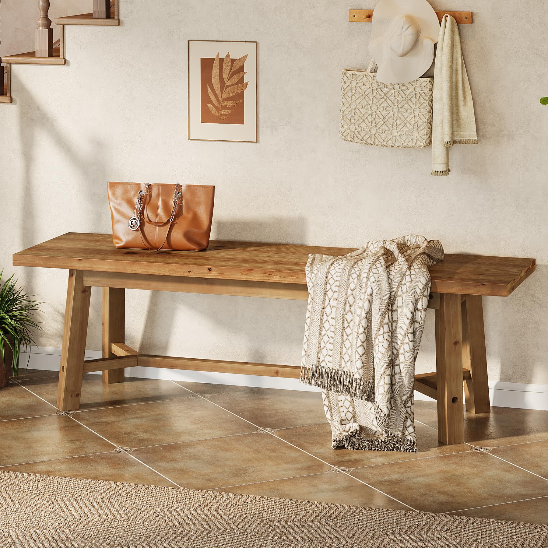 55" Solid Wood Farmhouse Bench