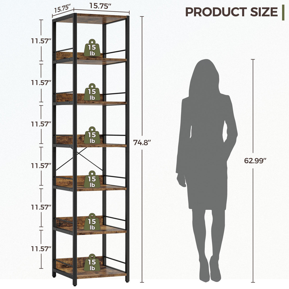 Narrow 6-Tier Bookshelf