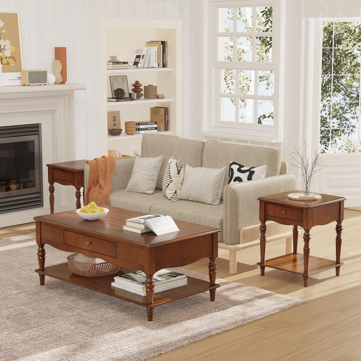 Caramel Brown 3-Piece Living Room Table Set