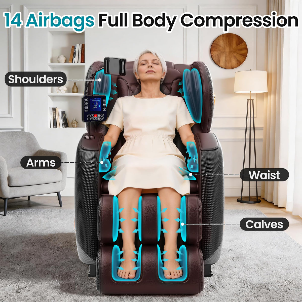 Massage Chair Full Body, Zero Gravity Recliner with 10 Nodes, 14 Airbags, Heat, Bluetooth, Touch Screen, Phone Holder, Ambient Light, Adjustable Footrest, Deep Tissue Massager for Home Office, Gifts
