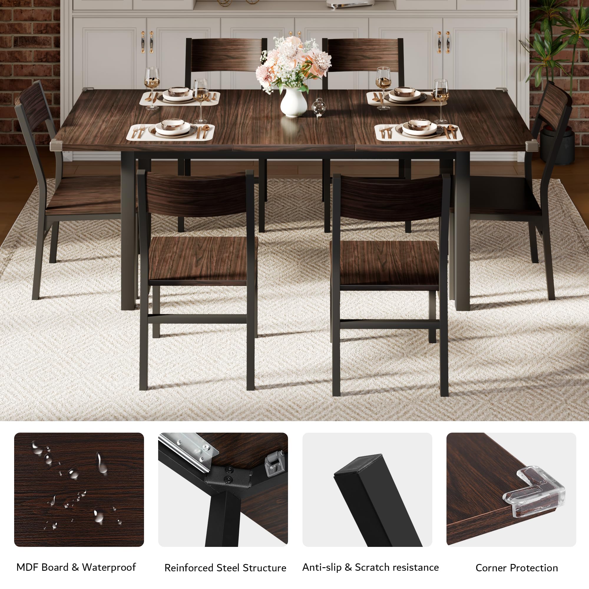 Extendable Dining Table Set with 6 Chairs