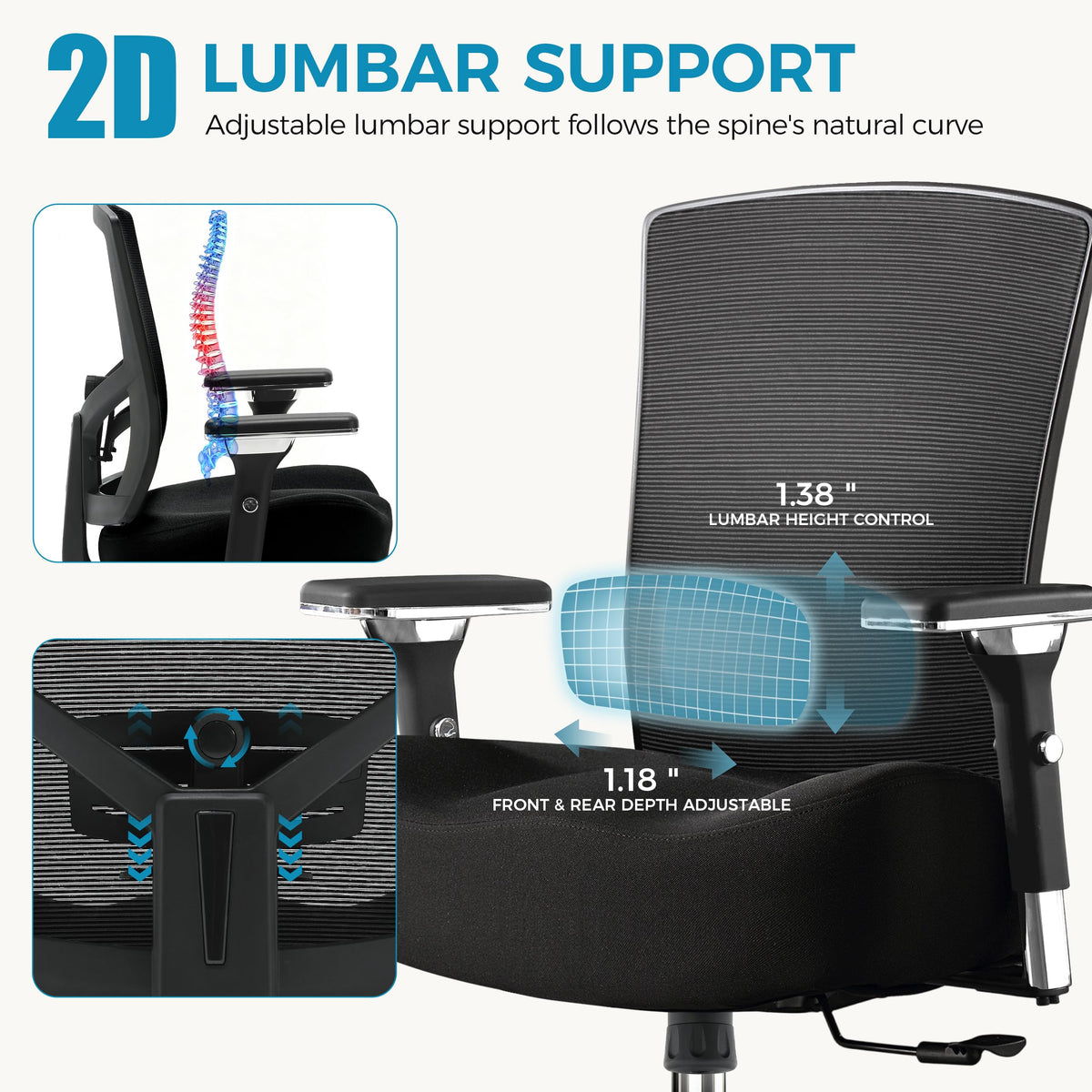 Big and Tall Office Chair 700lbs with Ergonomic W Wide Thick Seat Cushion, Oversized Mesh Desk Chair with Adjustable Lumbar Support, Computer Chair with Upgraded 4D Armrests
