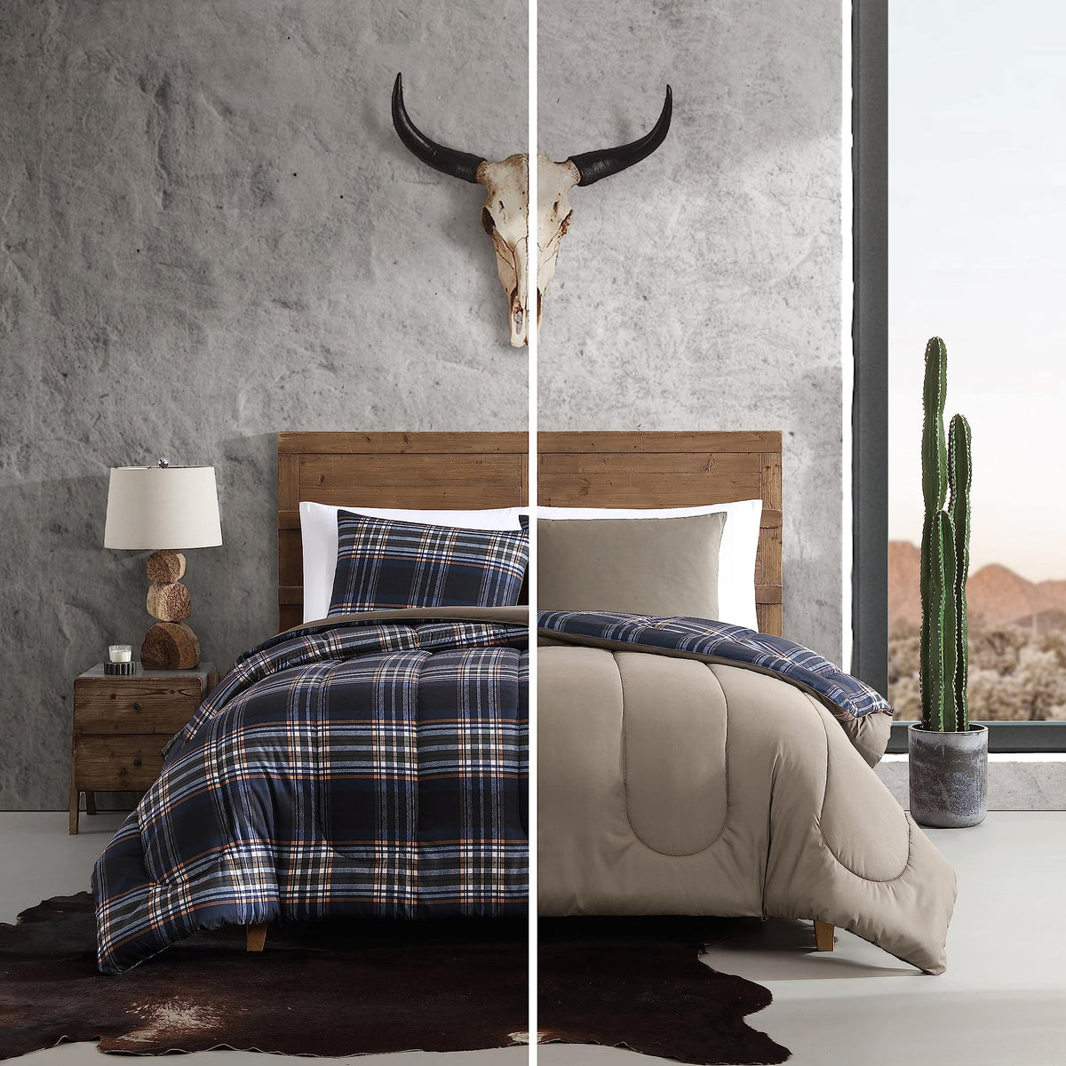 Navy Plaid Reversible Comforter Set