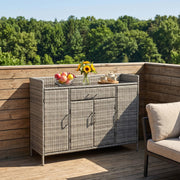 53.2" Outdoor Wicker Storage Cabinet with Tempered Glass Top