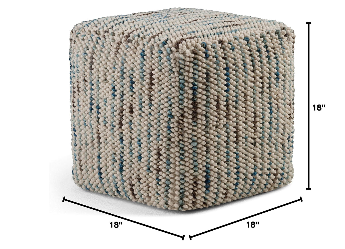 SIMPLIHOME Zoey 18" Wide Cube Pouf in Multi-Beige Wool and Cotton