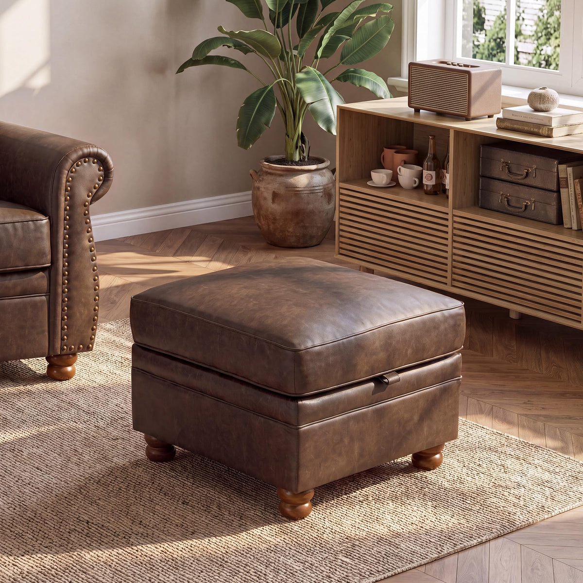 Square Faux Leather Storage Ottoman