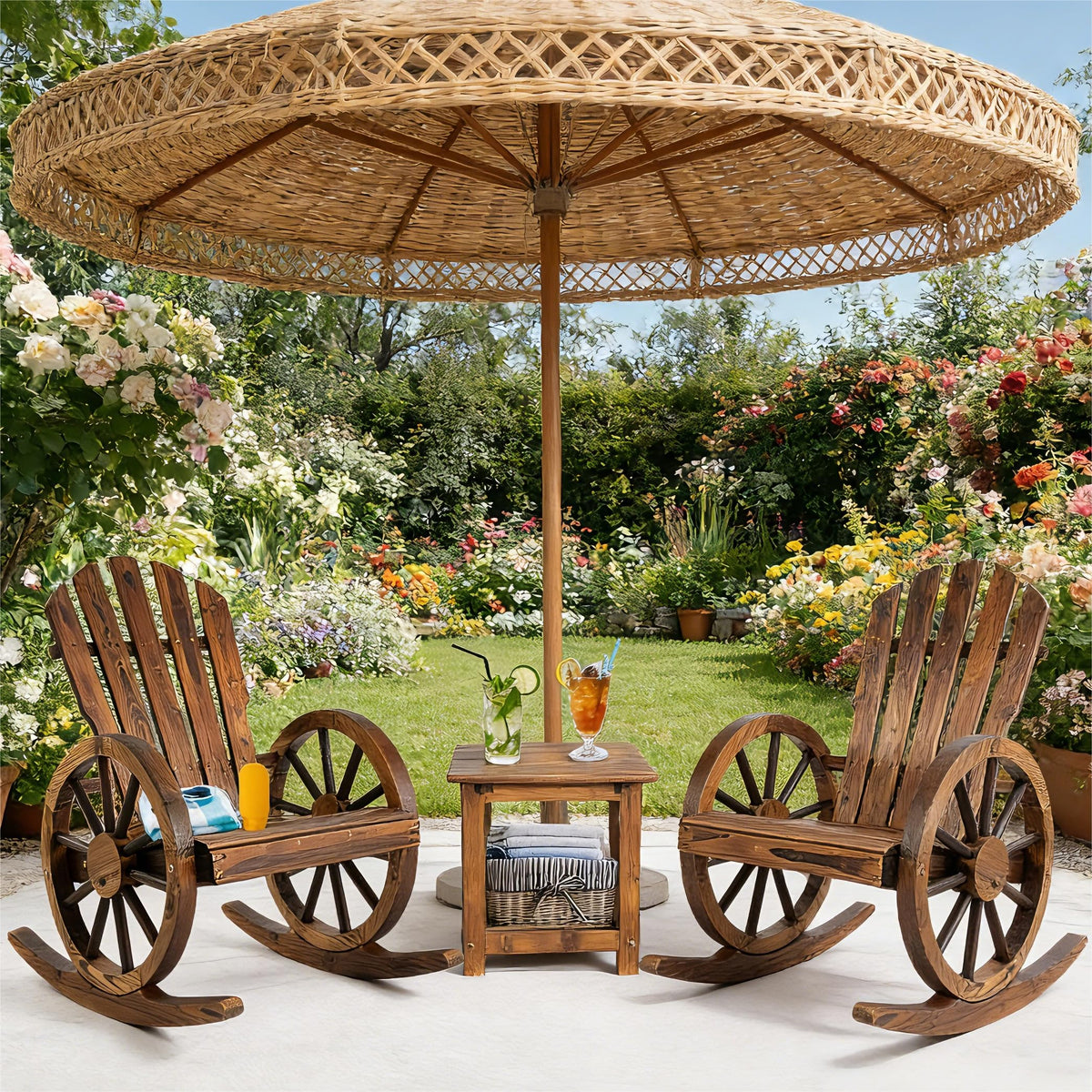 FURNDOOR 3 PCs Patio Rocking Chair Set