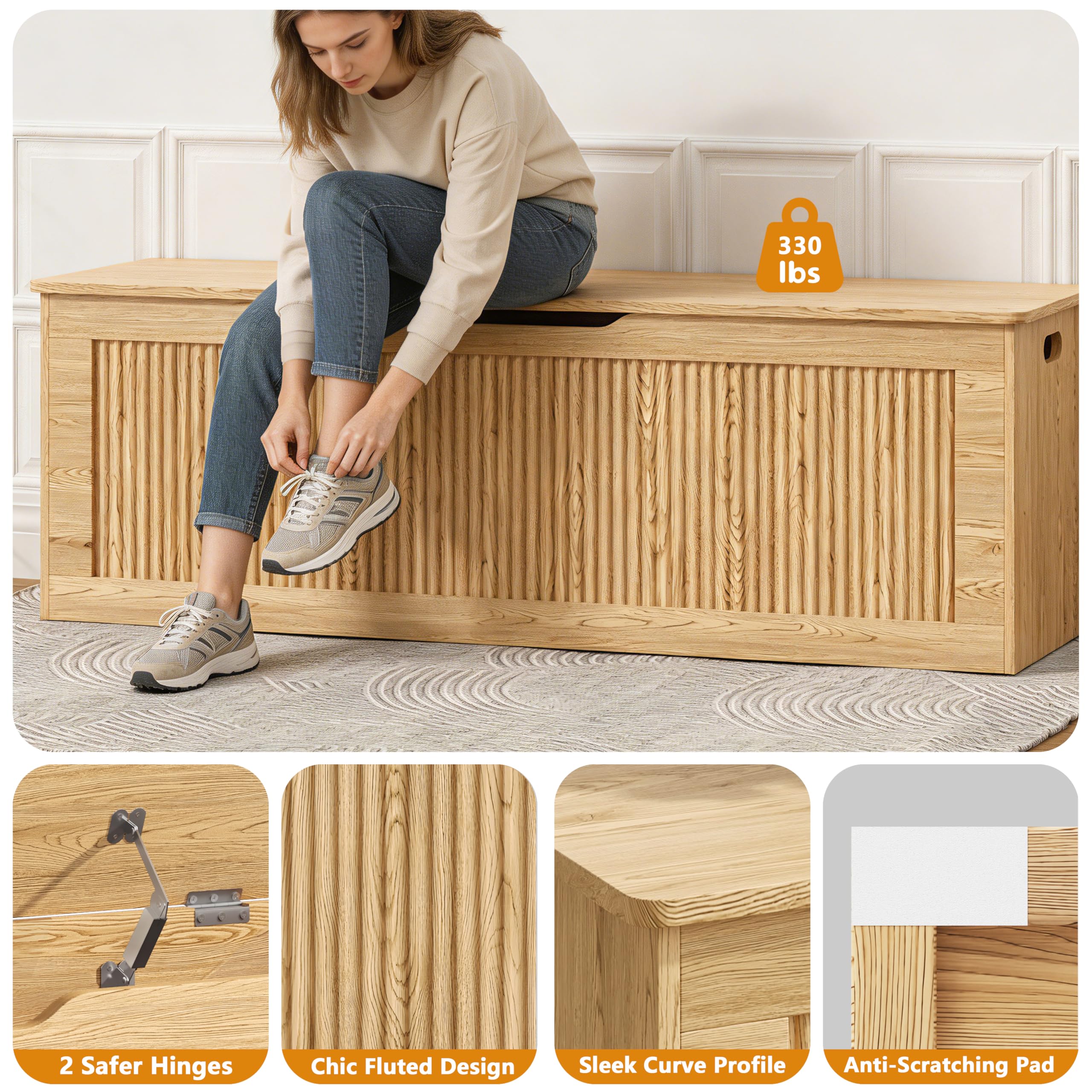 Extra Large Fluted Storage Chest with Lift Top