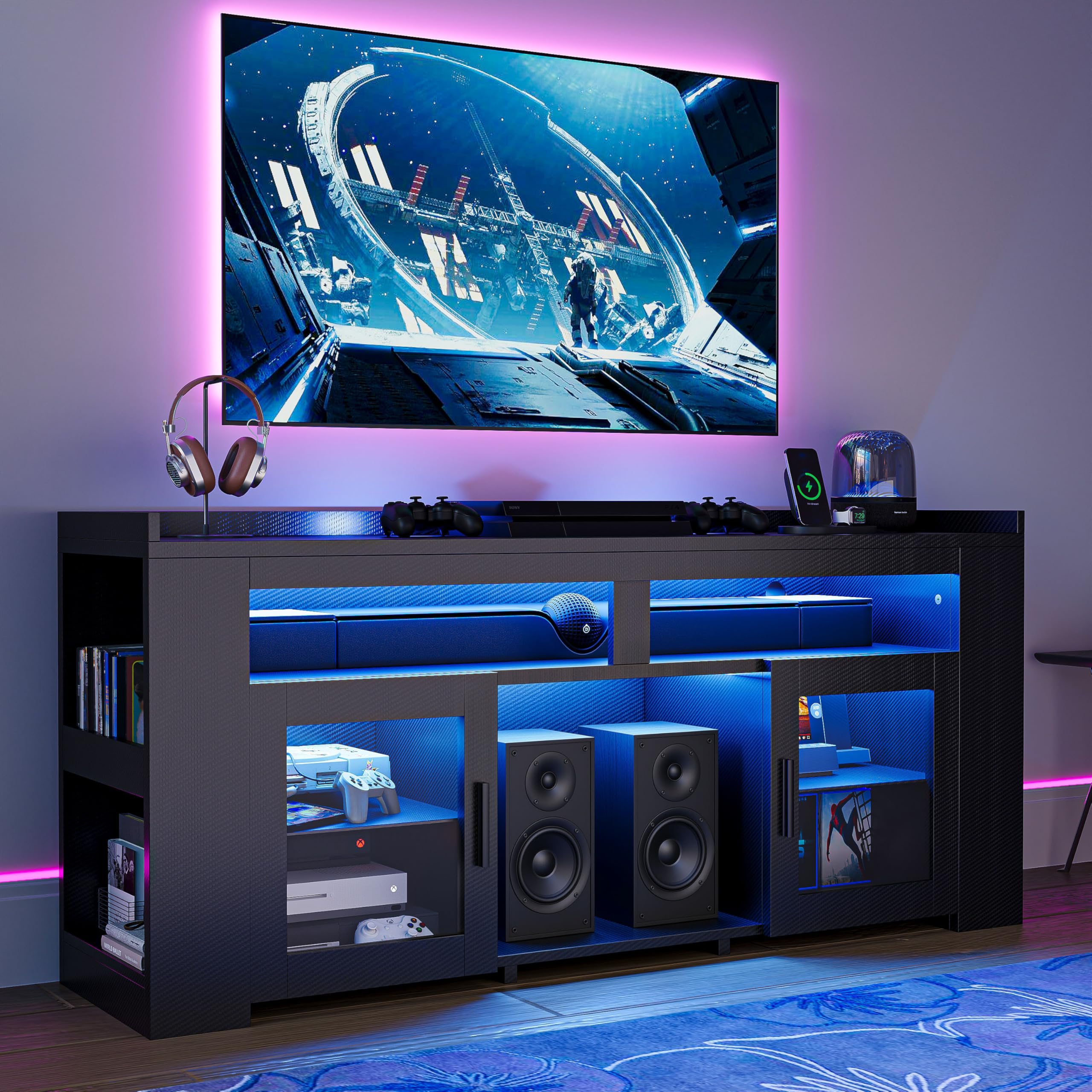 TV Stand with Charging Station & LED Lights