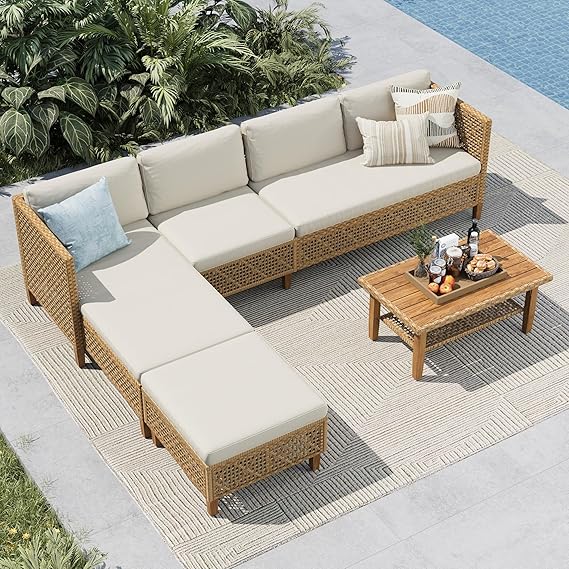 L-Shaped Patio Sectional Sofa Set with Coffee Table