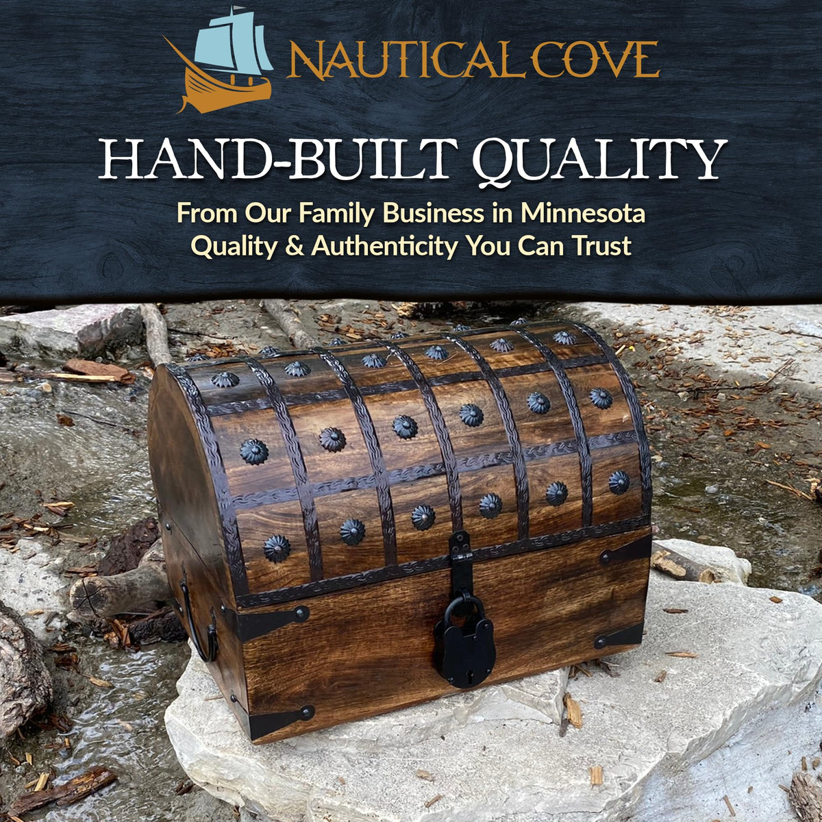 Nautical Cove Wooden Pirate Treasure Chest with Lock & Skeleton Key X-Large