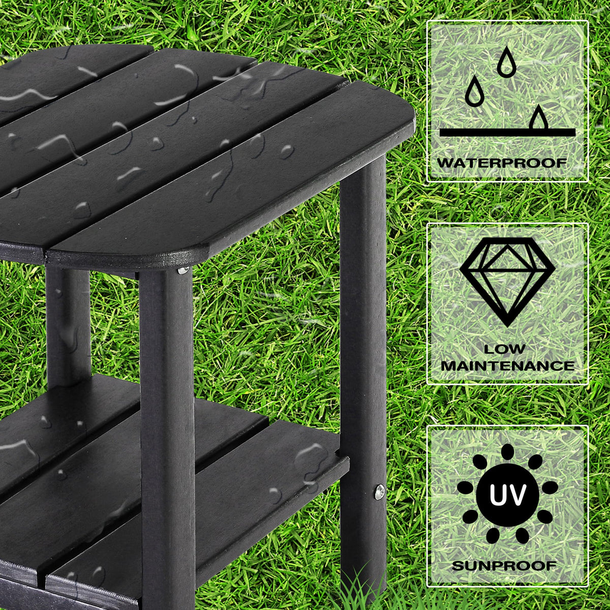 LZRS Double Adirondack Side Table, Outdoor Side Tables, End Tables for Patio, Backyard,Pool, Indoor Companion, Easy Maintenance & Weather Resistant(Black)