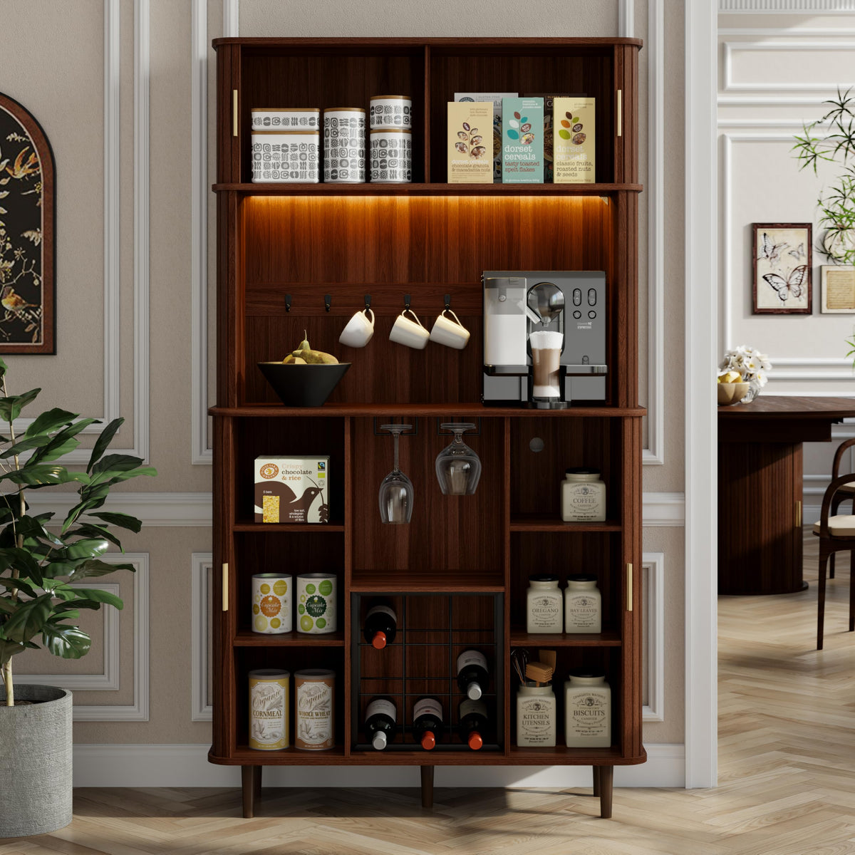 Fluted Wine Bar Cabinet with LED Lights