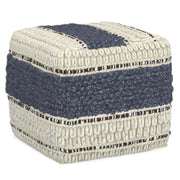 SIMPLIHOME Grady 18" Wide Square Pouf in Blue/Natural Wool and Cotton