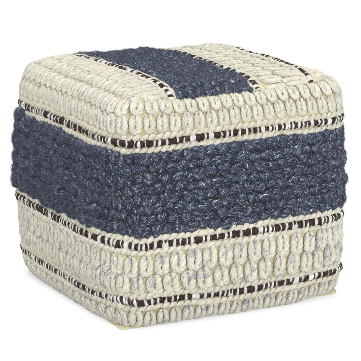 SIMPLIHOME Grady 18" Wide Square Pouf in Blue/Natural Wool and Cotton