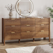 Fluted Walnut Dresser with Gold Handles