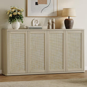 SICOTAS Rattan Buffet Sideboard Storage Cabinet - 64" Modular Boho Farmhouse Credenza Stand with Adjustable Shelves, Large Coffee Bar Console Cabinet for Living Room, Kitchen, Entryway (2 PCS)