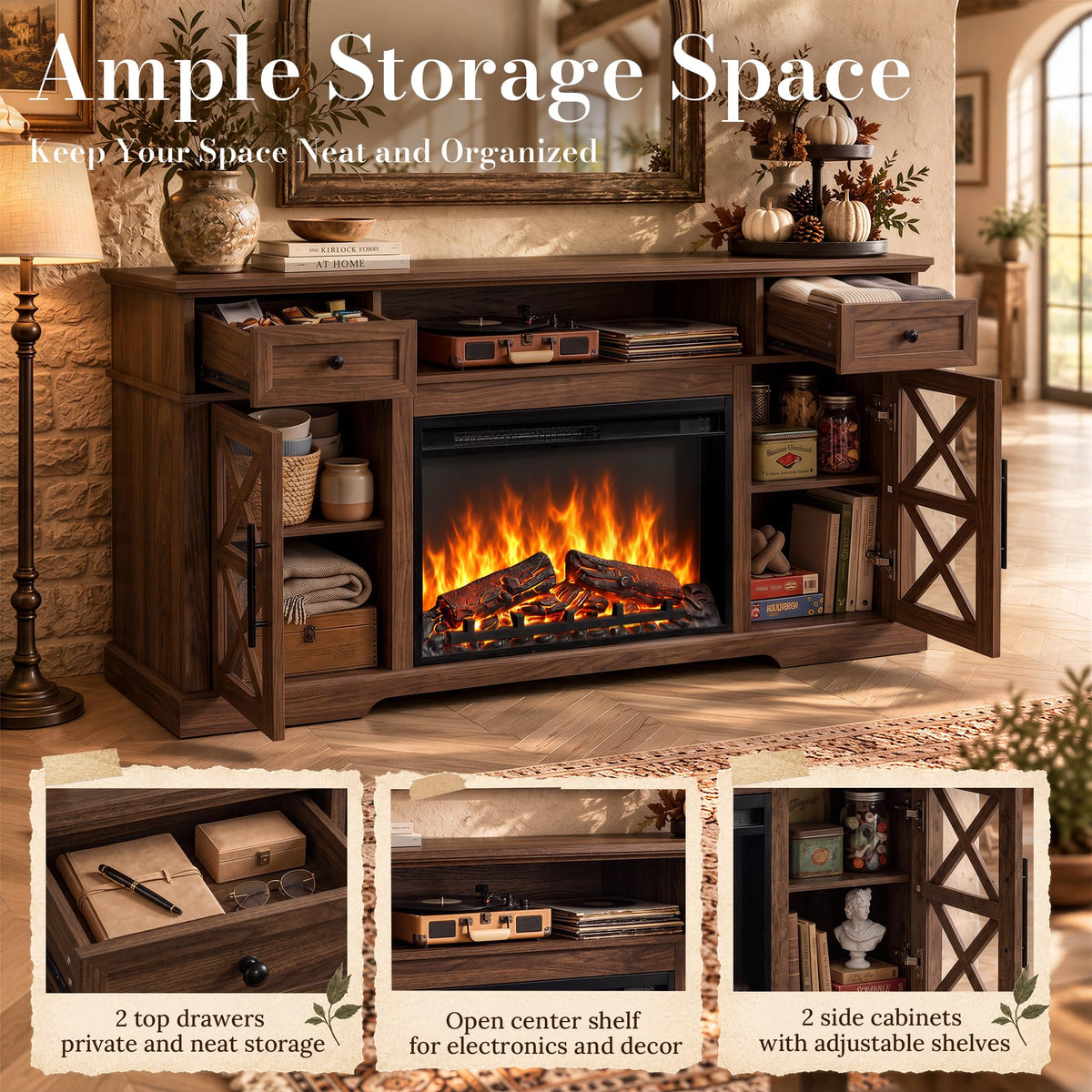 Farmhouse Fireplace TV Stand