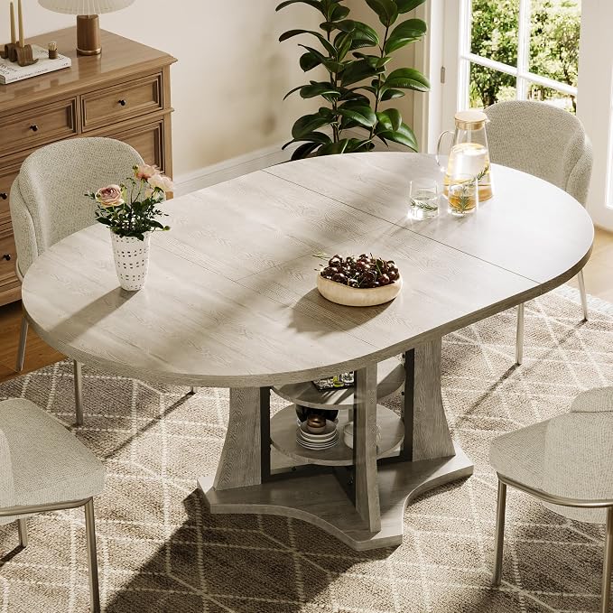 White Marble-Look Extendable Dining Table
