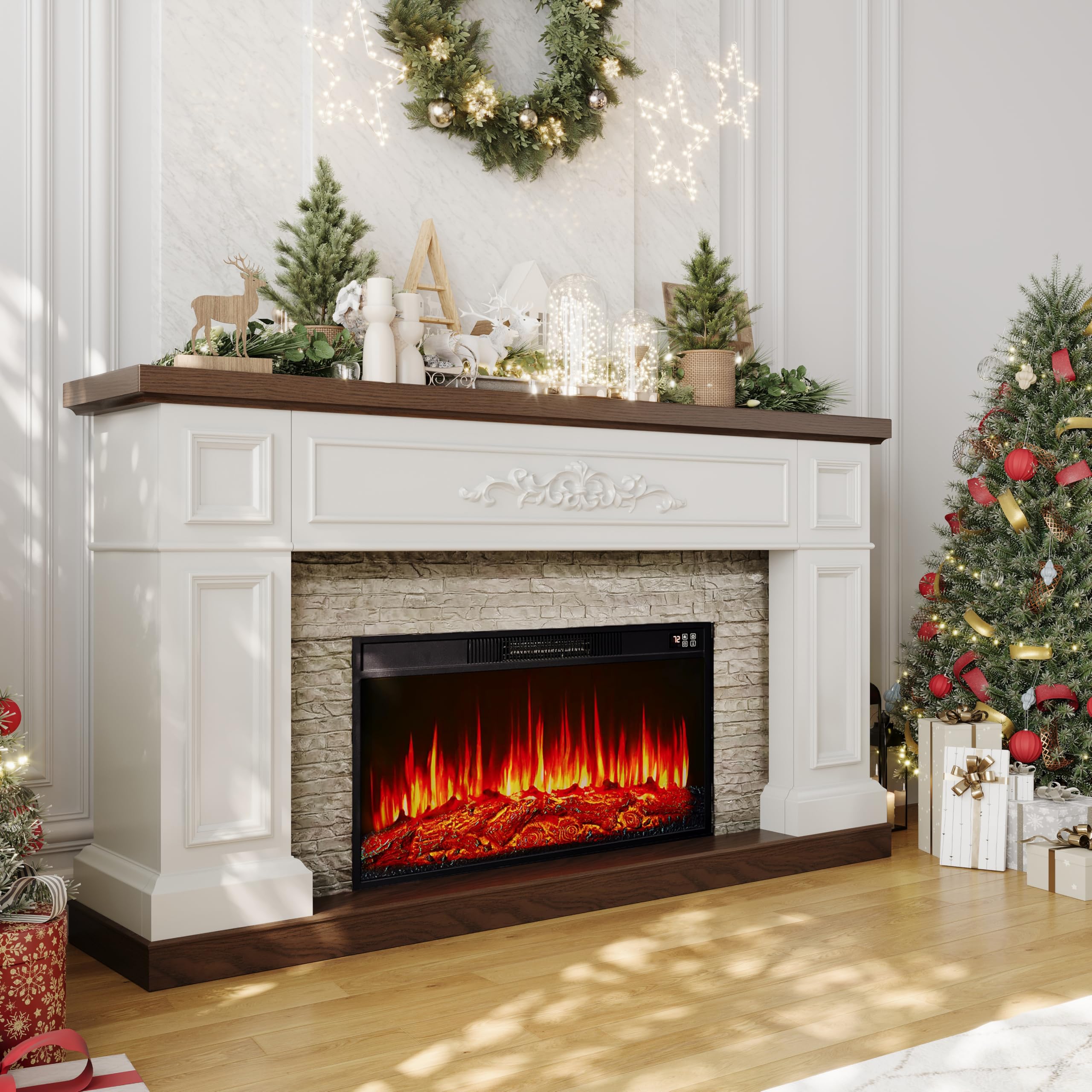 60" Electric Fireplace Mantel TV Stand