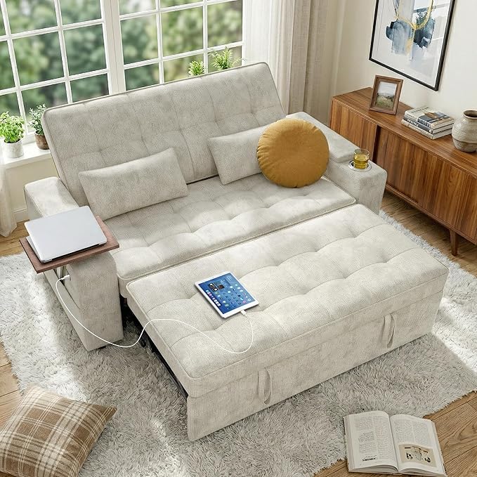 Convertible Sleeper Sofa Bed with USB Charging & Storage